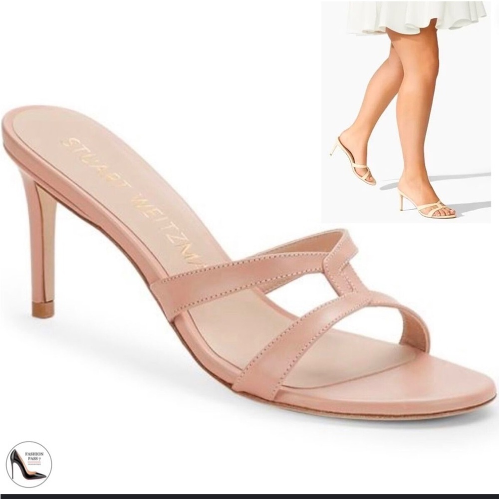 Stuart Weitzman Soiree Sleek 75 Sandal Stiletto Heel Poudre Leather Pumps